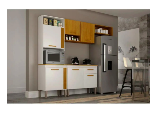 Cozinha Compacta Com Pés Luma - Branco Acetinado/Cinamomo
