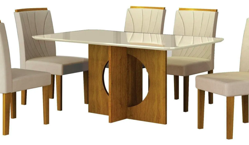 Conjunto Mesa Lorena com 6 cadeiras Doha - Freijo/Off