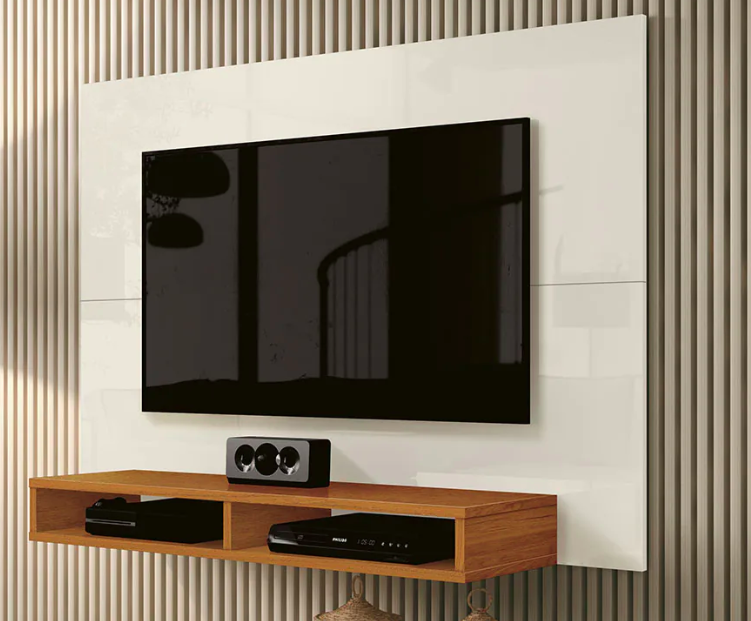 Painel EDN Fox New com Nicho Decorativo - Off White/Cedro