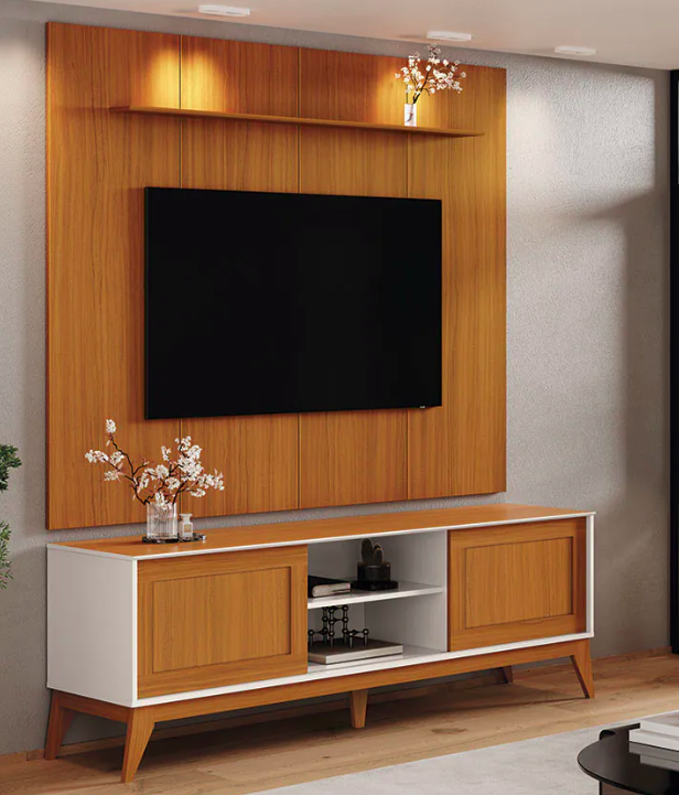 Rack com Painél  King Off White/Cedro